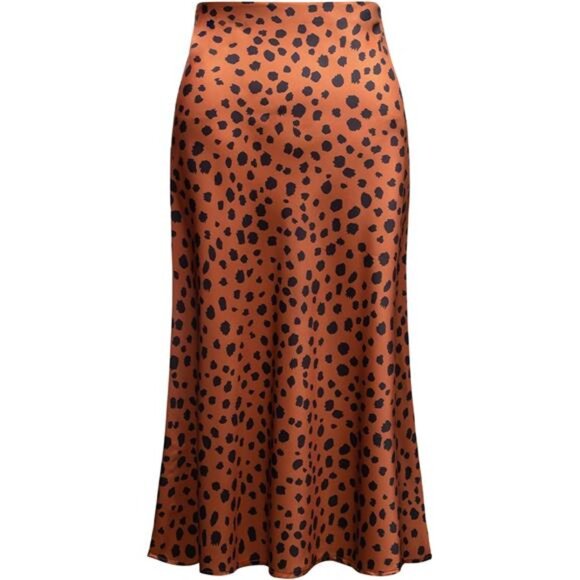 Womens Leopard Print Skirt Trendy Summer Midi Long Length Silk Satin High Waist - Picture 1 of 7